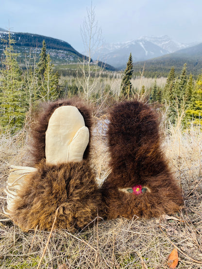 Traditional Braintanned Deer and Buffalo mitts