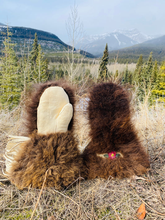 Traditional Braintanned Deer and Buffalo mitts